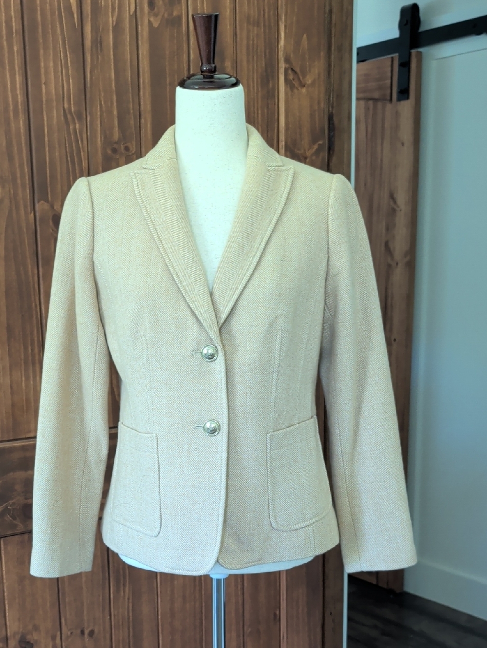Talbots 6P Women's Tailored Cream Tweed Blazer Jacket Herringbone Tan Beige